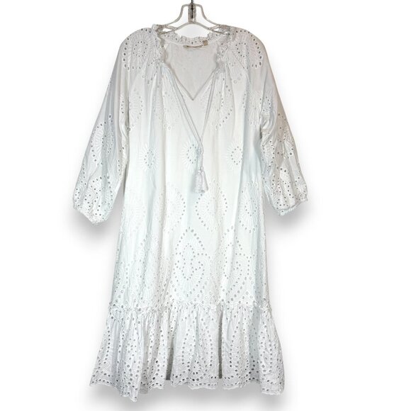 Soft Surroundings White Midi Dress Eyelet City of Gardens Cotton Large - Picture 10 of 10